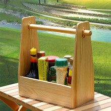 Wooden Seasoning Box, Spice Jar Rack, Outdoor Seasoning Holder Organizer with Handle BBQ Seasoning Box Storage Shelf