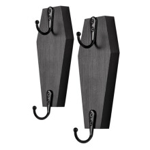 Halloween Coffin Wall Hanging, Coffin Wall Hook for Keys for Wall - Rustic Black Wooden Hanger for Keys, Mugs, Purse A