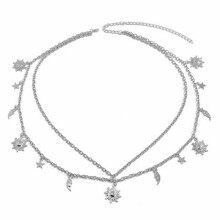 Metal Chain Belt, Waist Chain,Women'S Silver Adjustable Moon Star Waist Body Chain,Fashion Jewelry for Dress Jeans Girls