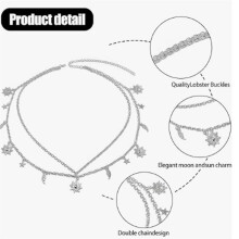 Metal Chain Belt, Waist Chain,Women'S Silver Adjustable Moon Star Waist Body Chain,Fashion Jewelry for Dress Jeans Girls