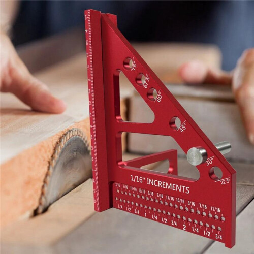 Aluminum Miter Triangle Ruler - 3D Multi-Angle Woodworking Square Protractor - Enhanced Hole Scriber - High Accuracy B