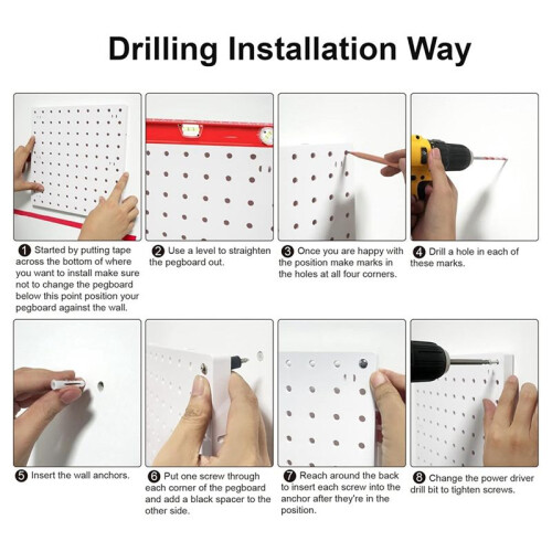6Pcs Peg Board, Peg Board Wall Organizer Panels, White Peg Board Wall Mount, Peg Board for  Room