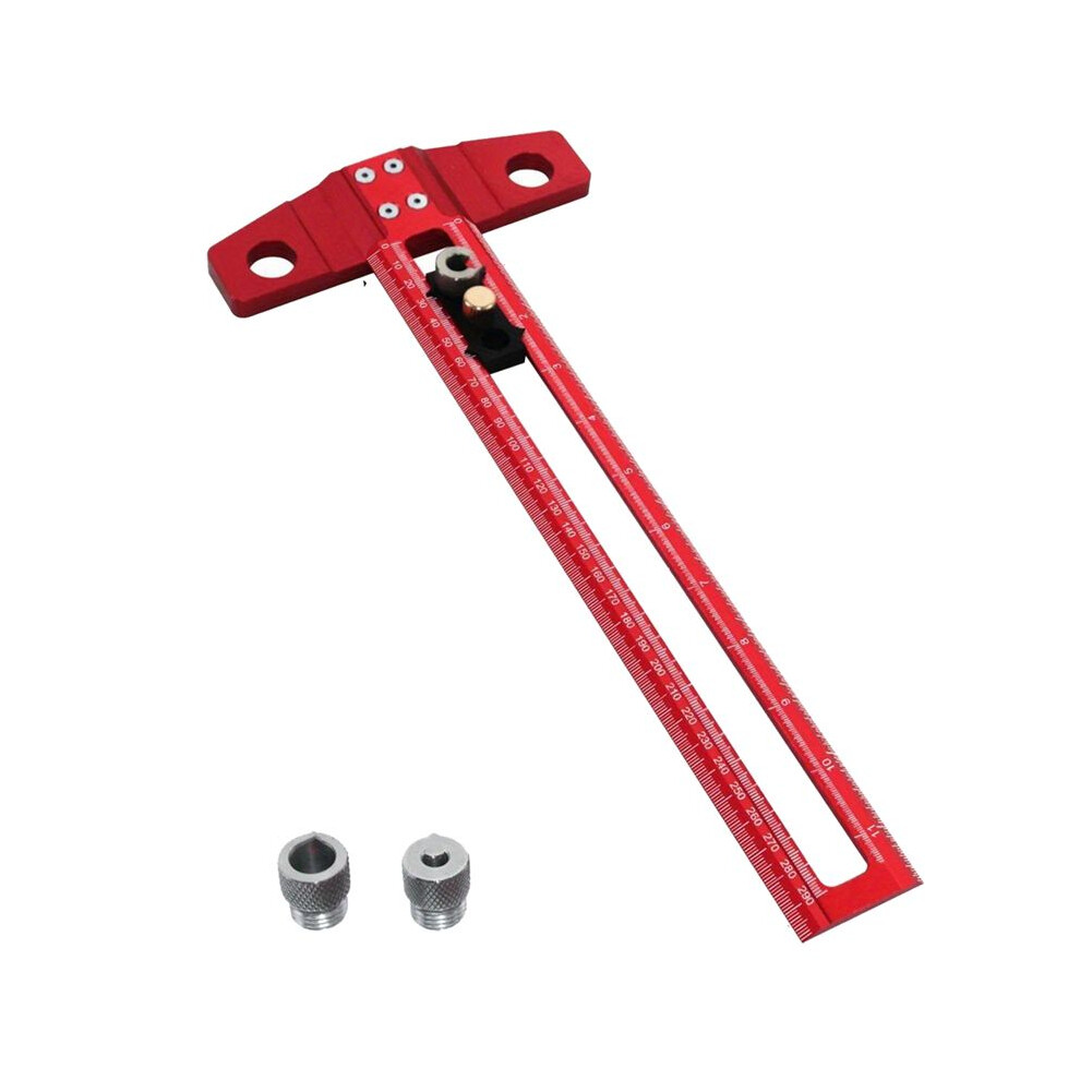 Woodworking 2-In-1 Drilling Positioning Scoring Ruler Scriber T Square Dowelling Jig with 6/8/10mm Drill Sleeve 30cm