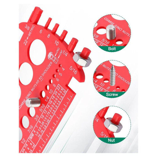 Bolt Gauge (Metric and SAE),Bolt Sizer for Quickly Sizing Nuts and Bolts, Plastic Bolt Measuring Tool,Thread Gauge Red 1