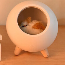 Söt Liten Kattunge Nattlampa Kattungesäng med Sovlampor USB-Laddning Touch-Atmosfärlampor Kattlampa