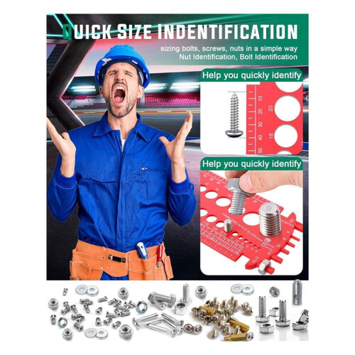 Bolt Gauge (Metric and SAE),Bolt Sizer for Quickly Sizing Nuts and Bolts, Plastic Bolt Measuring Tool,Thread Gauge Red 2