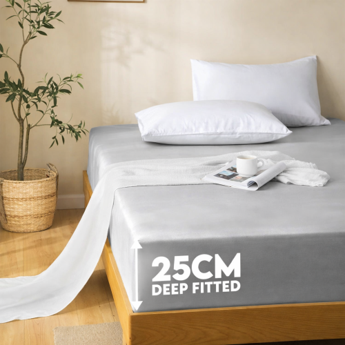Imperial Rooms (Silver, Single (90 x 191 cm)) Fitted Sheet Bed Sheets Extra Deep 25CM Single Double King Sizes 1