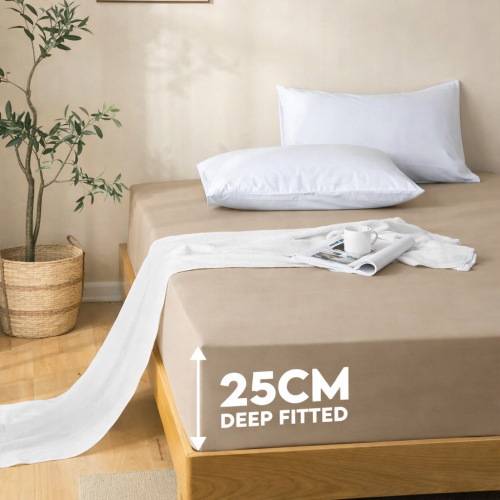 Imperial Rooms (Beige, King (152 x 200 cm)) Fitted Sheet Bed Sheets Extra Deep 25CM Single Double King Sizes 2