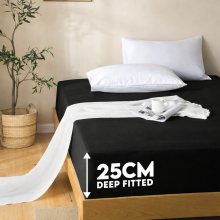 (Black, Super King (180 x 200 cm)) Fitted Sheet Bed Sheets Extra Deep 25CM Single Double King Sizes