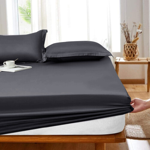 Imperial Rooms (Charcoal, Double (137 x 190 cm)) Fitted Sheet Bed Sheets Extra Deep 25CM Single Double King Sizes 2