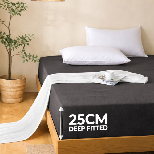 Imperial Rooms (Charcoal, Double (137 x 190 cm)) Fitted Sheet Bed Sheets Extra Deep 25CM Single Double King Sizes