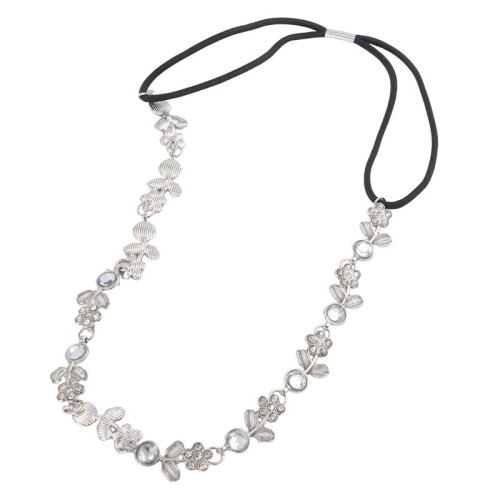 Frauen Elegante Blume elastisches Haar Band Stirnband Silber 2