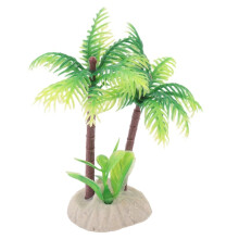 Fish Tank Emulational Coconut Tree Water Plants Decor w Ceramic Base