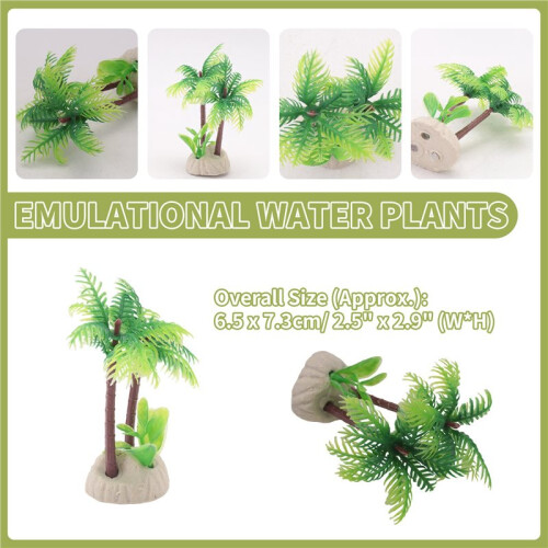 Fish Tank Emulational  Coconut Tree Water Plants Decor w Ceramic Base 2
