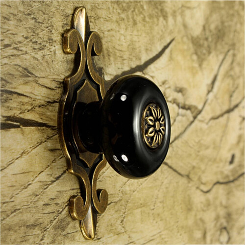 Vintage Ceramic Door Knobs Drawer Cabinet Cupboard Wardrobe Pull Handle Black+Bronze
