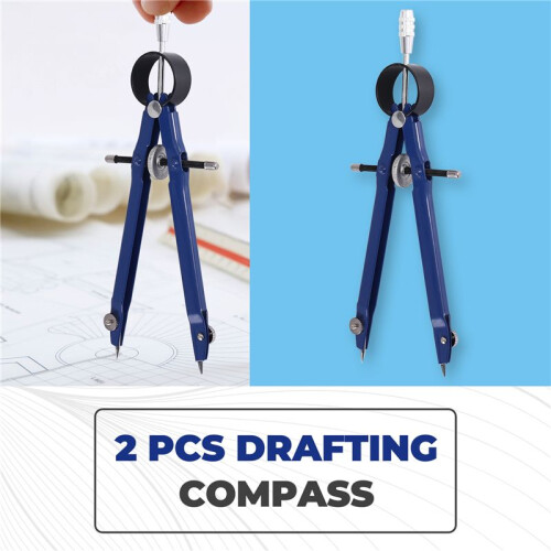 2 Pack Drafting Compass with Lock Math Bow Compass Drawing Metal Compass with Wheel Geometry Compass Bow Divider Precision Student Compass for Art 2