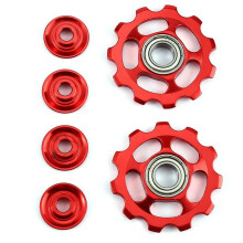 1 ensemble 11T Velo Roue de roulement exterieure en alliage d'aluminium ultra-leger Poulies de derailleur arriere Pieces pour velos -Rouge