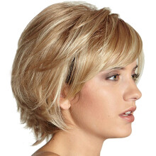 Short Layered Fluffy Wavy Full Synthetic Wig Blonde Highlights