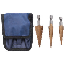 3Pc Hss Schritt Konusbohrer Bit Set Mit Metallkegelbohrer Metrisch 3-12 4-12 4-20Mm 1/4 Zoll Titan Beschichtetes Metall Sechskant