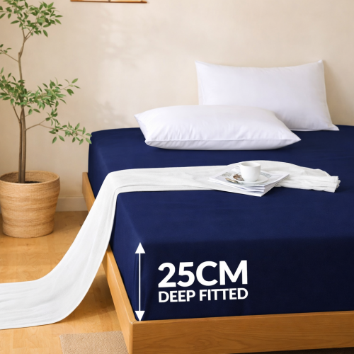 Imperial Rooms (Navy Blue, Single (90 x 191 cm)) Fitted Sheet Bed Sheets Extra Deep 25CM Single Double King Sizes