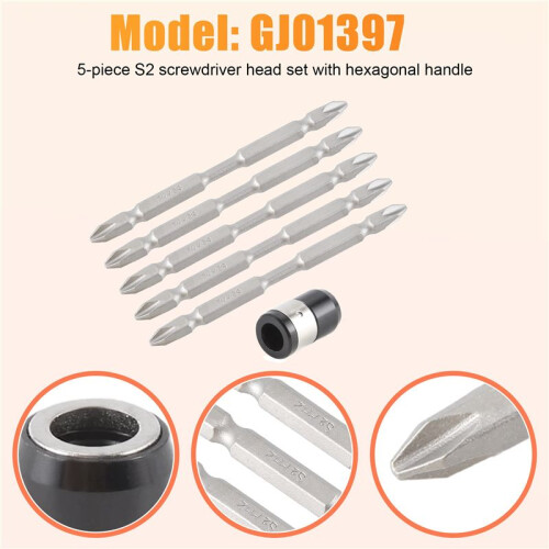 5Pcs S2 Screwdriver Bits Set 100Mm Phillips Strong Magnet Driver Steel Double  Hex Shank With Magnetizer Ring 1