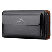 YUESKANGAROO Men Clutch Bag Fashion Long Purse Double Zipper Business Wallet Male Casual Bag Black