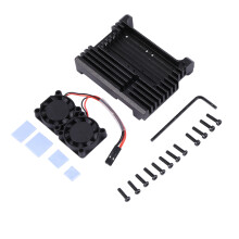 for Raspberry Pi 4 Aluminum Case with Dual Cooling Fan Metal Shell Black Enclosure for Raspberry Pi 4 Model B