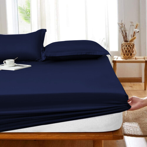 Imperial Rooms (Navy Blue, Super King (180 x 200 cm)) Fitted Sheet Bed Sheets Extra Deep 25CM Single Double King Sizes 1