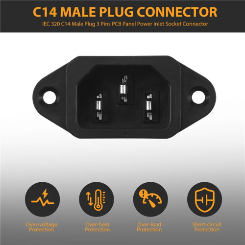 Conector Entrada de Alimentacion Panel PCB IEC 320 C14 Macho 3 Pines 1