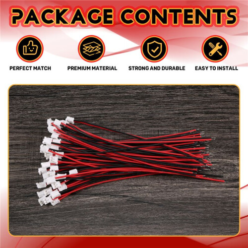 50Pcs  JST 2.0 2P Male Connector Wires Cables 2