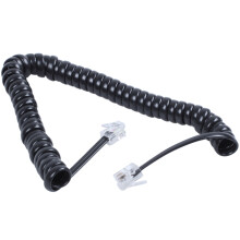 Sustitucion RJ9 4P4C Plug espiral con elastico auricular del telefono Cable Linea Negro