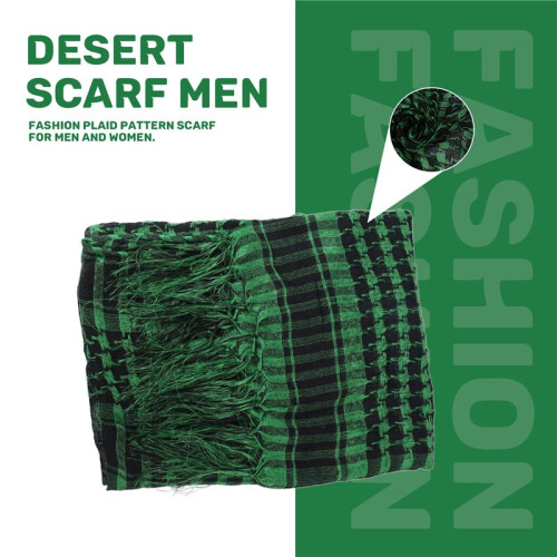 Unisex Scarf Polyester  Plaid Tassel Arab Desert Shemagh, Green 2