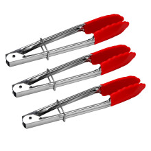 Kleine Zangen Mit Silikon Spitzen 7-Zoll Kuechen Zangen - 3Er Set - Perfekt Fuer Servieren Von Speisen, Kochen, Salat, Grillen Von Rot