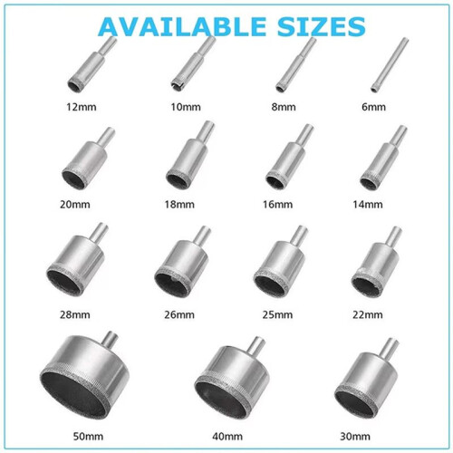 15PCS Diamond Hole Saw Kit 6-50mm Hollow Core Drill Bits for Drilling Glass Stone Tile Bottles Drill Bits Set Tools 2