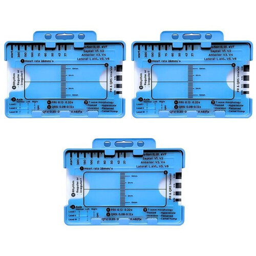 3pc ECG 7 Step Ruler,ECG 7 Step Ruler for ECG/EKG Interpretation, ECG Reference Guide Ruler,EKG Calipers Measuring Tool