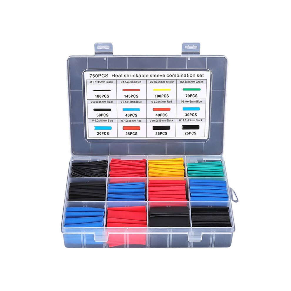 750Pcs Heat Shrink Tube Tubing Insulation Shrinkable Tube Assortment Electronic Wire Cable Sleeve Kit 4712737225385