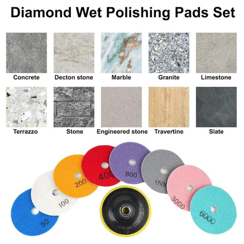 11 Pacotes de Kit de Polimento de Concreto Diamantado de 4 Polegadas, Almofada de Polimento Diamantada Úmida/Seca de 50-6000 Grãos com Disco de Lã, 1