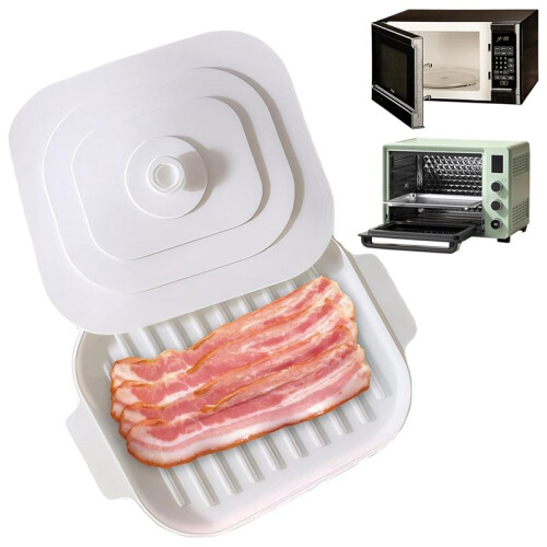 Microwave Bacon Cooker Quick Kitchen Cutlery Clean Crispy Bacon Tray Baking Pan 1