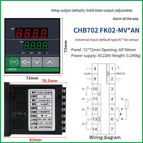 Dual Output SSR+Relay CHB702 Thermostat Digital Display Intelligent Universal Input Temperature Controller 220V 2