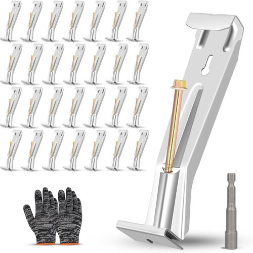 28-Pack Concealed Gutter Brackets, Sturdy Rain Gutter Brackets with Screws and Clamps for K-Type Vinyl Gutters
