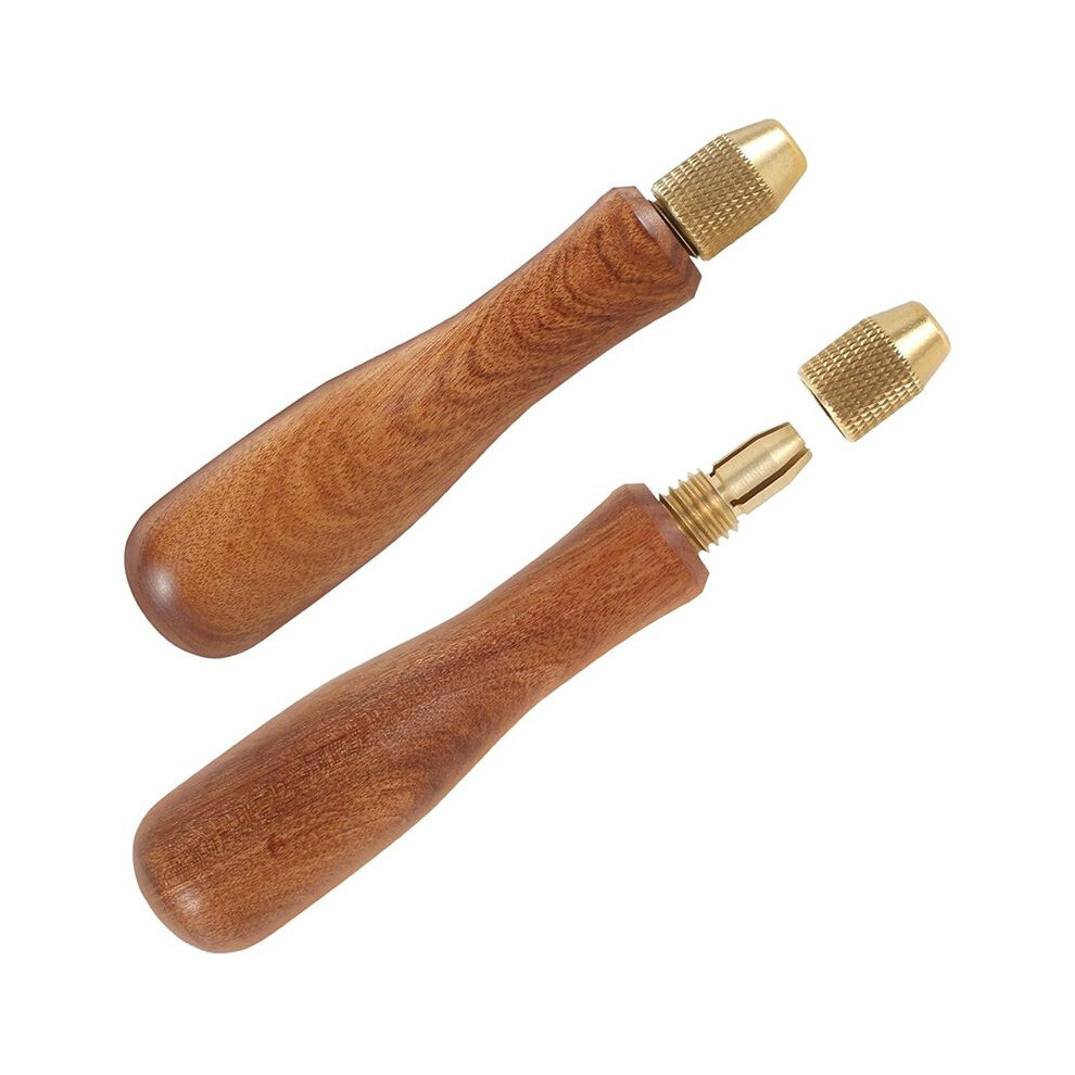 2Pcs Wood File Handle Hand Drill File Handle With Brass Collet Chuck Wooden Handle For Hand Drill File Handle 4713694684949