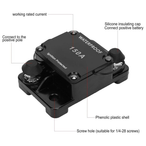 HT-608 Interruttore Automatico Impermeabile Interruttore Automatico Supporto Inverter Sovraccarico DC12-24V 80A 1