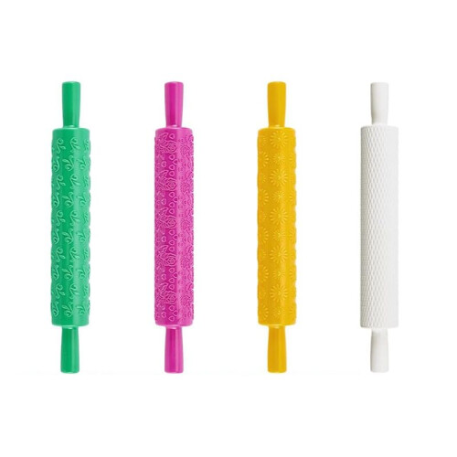 4Pcs Clay Modeling Pattern Rollers Kit 4 Colors Leather Texture Roller Plastic Rolling Pin Polymer Clay for DIY Handmade