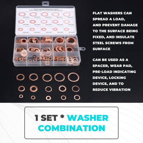 150pcs Copper Washer Combination Box Sealing Copper Gasket Metal Flat Washer Combination 2