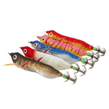 5Pcs 10cm Wood Shrimp Fishing Lure Flashing Wobbler Hook Jig Artificial Lure Jigging Lure Octopus Bait