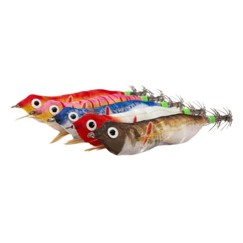 5 Stück 10 cm Holz Garnelen Angelköder Blinkender Wobbler Haken Jig Kunstköder Jigging Köder Oktopus Köder 2