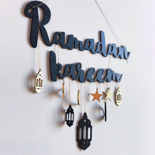 Decoração Do Mês Sagrado Do Ramadã com Pingente de Lanterna com Estrela e Lua, Adequado para Artesanato de Madeira Do Eid, Decoração de Casa de 2