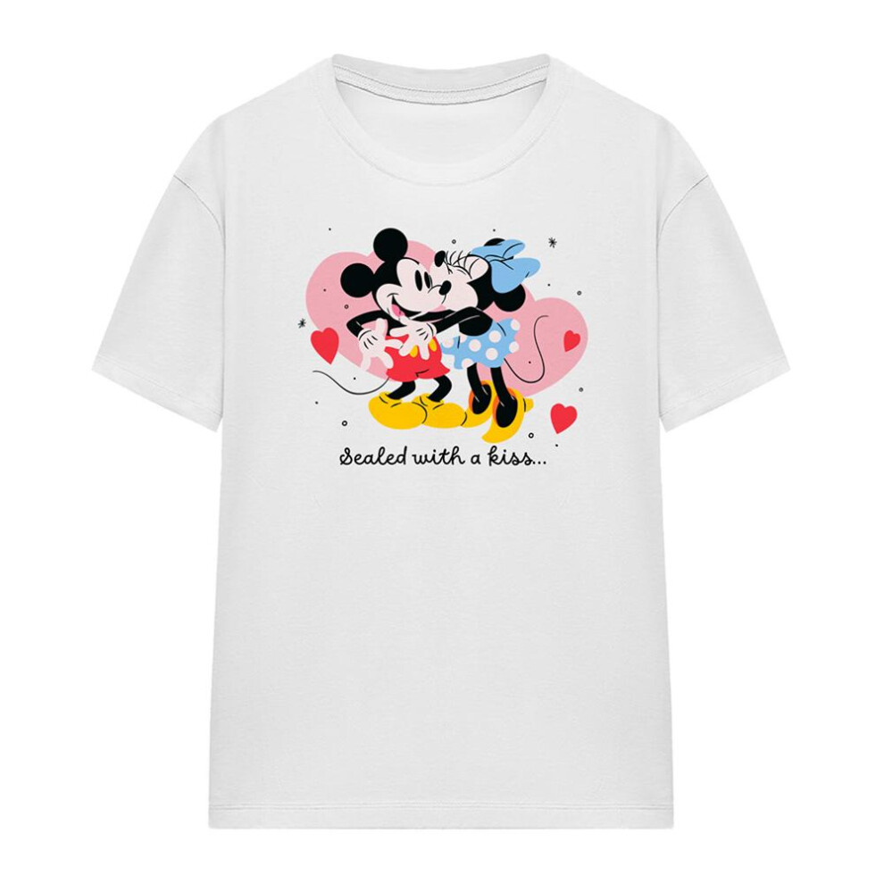 Disney (Xl, ) Womens/Ladies Sealed With A Kiss Mickey & Minnie Mouse T-Shirt White