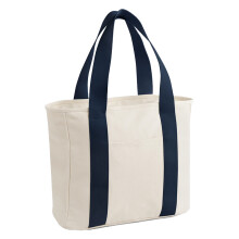 (One Size, Natural/Navy) Bagbase Edit Canvas Tote Bag