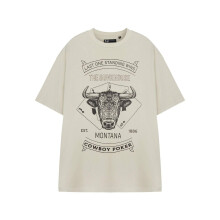 (L, Beige) Yellowstone Mens Cowboy Poker Short-Sleeved T-Shirt